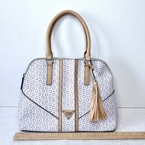 GUESS WHITE & TAN DOUBLE HANDLE HANDBAG SHOULDER PURSE